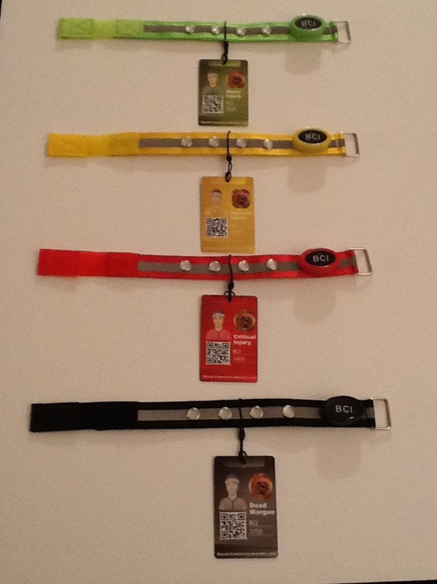 Color LED armbands with victim ID cards